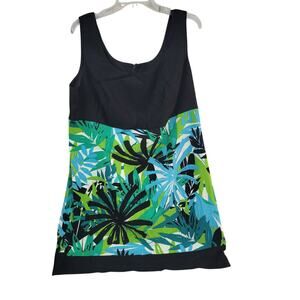 Dress Barn Size 16 Black Tropical Floral Print Sleeveless Summer Dress